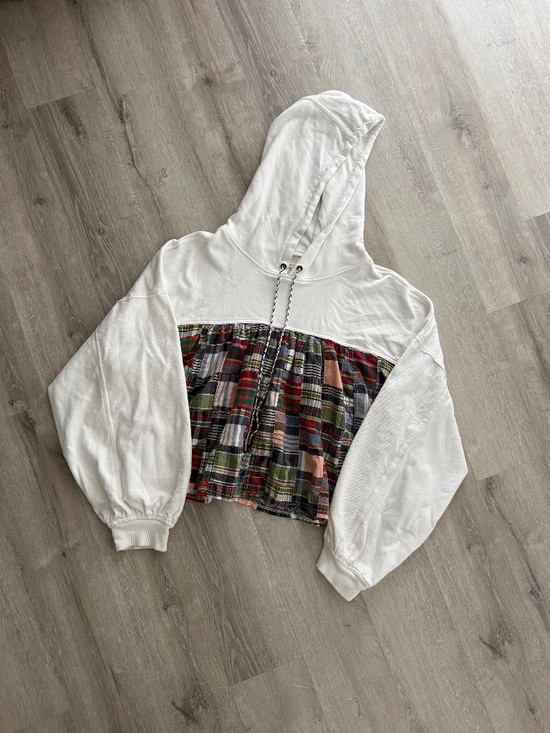 Pilcro Tops - ANTHROPOLOGIE Pilcro Women’s Cotton Hooded Plaid & White Top XL
